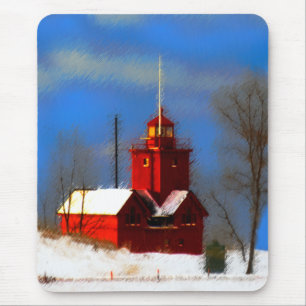 Grote Rode Vuurtoren Schilderij - Originele Kunst Muismat