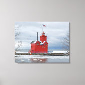 Grote rode vuurtoren van Michigan met zwanen Canvas Afdruk (Voorkant)