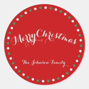 Grote Rode Witte Groene Aangepaste Kerststickers Ronde Sticker