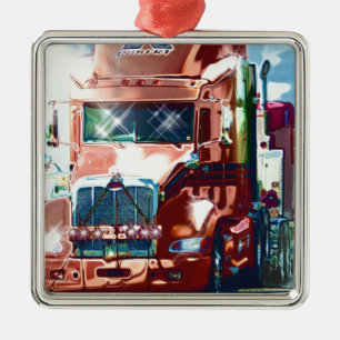 Grote Rode Zware Vrachtwagen voor Truckers & Vrach Metalen Ornament