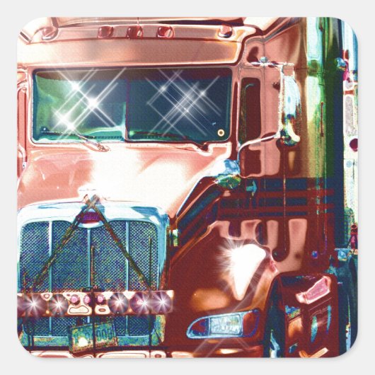 Grote Rode Zware Vrachtwagen voor Truckers & Vrach Vierkante Sticker (Voorkant)