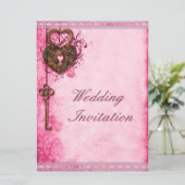 Grote romantische harten slot en sleutel roze brui kaart (Staand voorkant)