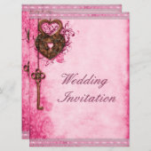 Grote romantische harten slot en sleutel roze brui kaart (Voorkant / Achterkant)