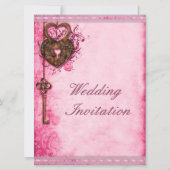 Grote romantische harten slot en sleutel roze brui kaart (Voorkant)