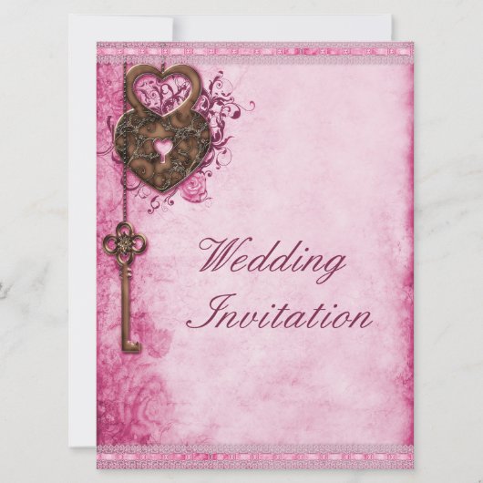Grote romantische harten slot en sleutel roze brui kaart (Voorkant)