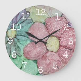 Grote ronde klok "Bloemen Inkt 4"