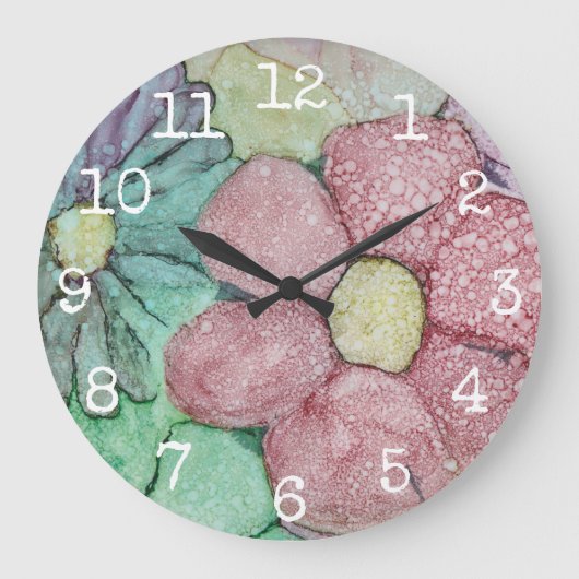 Grote ronde klok "Bloemen Inkt 4" (Voorkant)
