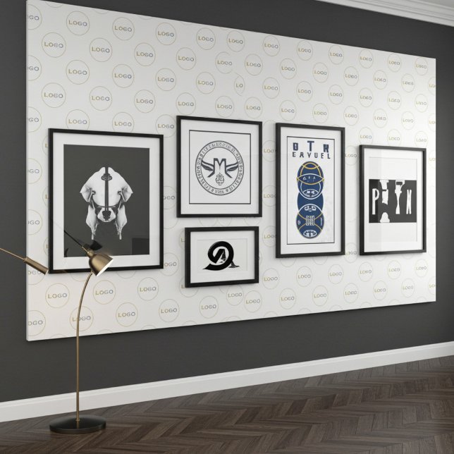 Grote ronde Logo foto wit gespreid patroon Behang (Branded Peel and Stick Logo Wallpaper)