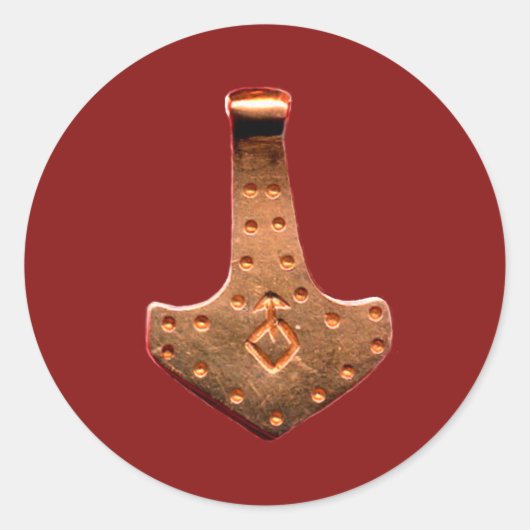 Grote ronde stickers van koper Thor Hammer (Voorkant)