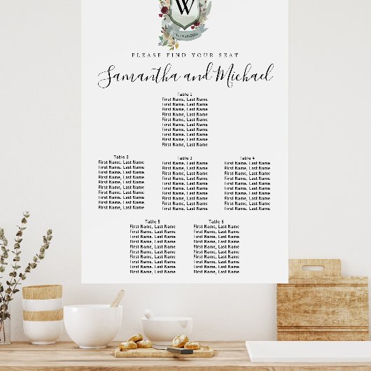 Grote Rood Floral Crest 6-Tabel Zitkuur Poster (Keuken)