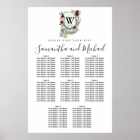Grote Rood-Floral-Crest 8-tabel Poster (Voorkant)