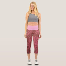 Grote Rood Roze Paisley Hoge Taille Capri Leggings
