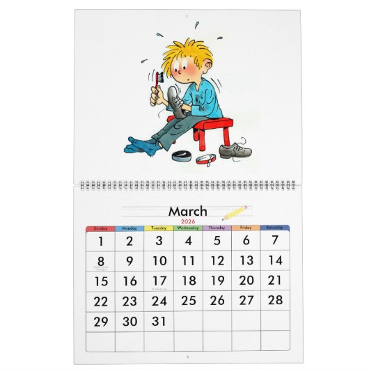 Grote Rood School-jaarkalender voor kinderen Kalender (Mar 2026)