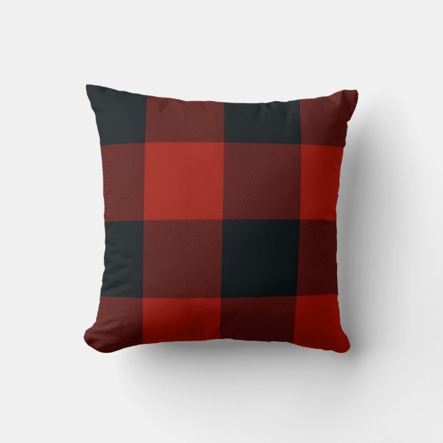 Grote Rood & Zwart Buffel Plaid Geruit Rustiek Kussen (Voorkant)