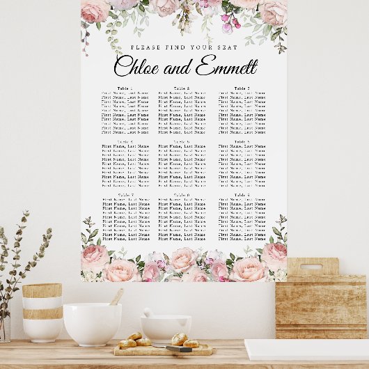 Grote roze 9-tafel bruiloft-zeepbel poster (Keuken)