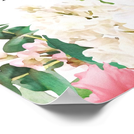 Grote roze 9-tafel bruiloft-zeepbel poster (Hoek)