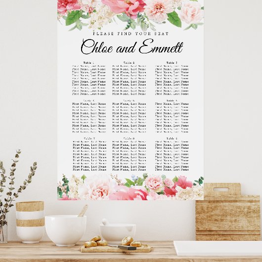 Grote roze 9-tafel bruiloft-zeepbel poster (Keuken)