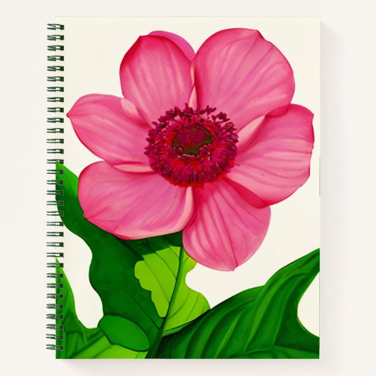 Grote roze anemoon met groen blad Journal Notitieboek (Voorkant)
