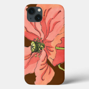 Grote Roze Bloem met Dieprode Achtergrond iPhone 13 Hoesje