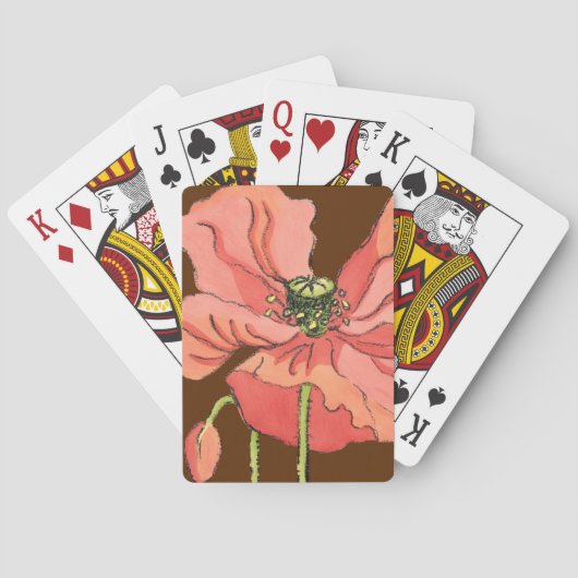 Grote roze bloem met dieprode achtergrond speelkaarten (Achterkant)