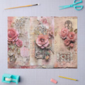 Grote  Roze Bloemen Collage Decoupage Tissuepapier (Craft)