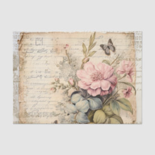 Grote Roze Bloemen en Knoppen Vlinder Script Tissuepapier