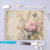 Grote Roze Bloemen en Knoppen Vlinder Script Tissuepapier (Craft)