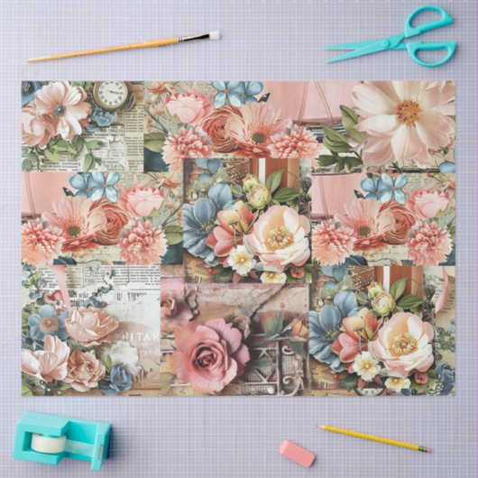 Grote Roze  Bloemen Ephemera Collage Tissuepapier (Craft)
