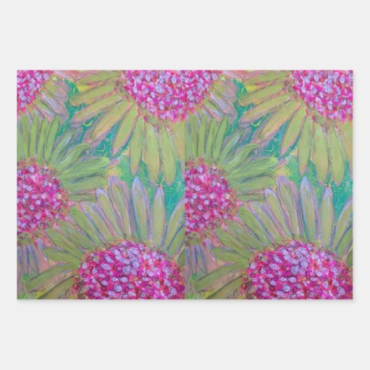 Grote roze bloemen inpakpapier vel (Voorkant)