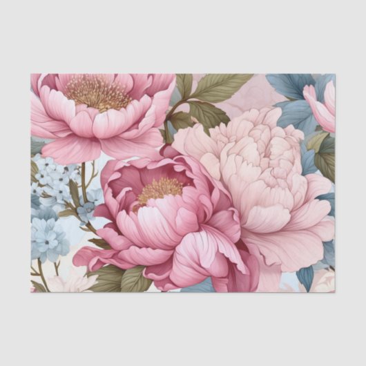 Grote roze bloemen met delicate blauwe tissuepapier (Voorkant)