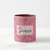 Grote roze bloemen. Two-Tone koffie mok (Midden)