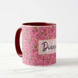 Grote roze bloemen. Two-Tone koffie mok
