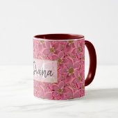 Grote roze bloemen. Two-Tone koffie mok (Voorkant rechts)