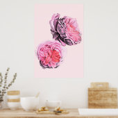 Grote Roze Bloemen Vintage Kunst Poster (Keuken)