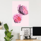 Grote Roze Bloemen Vintage Kunst Poster (Thuiskantoor)