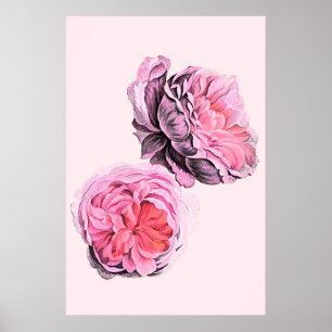 Grote Roze Bloemen Vintage Kunst Poster