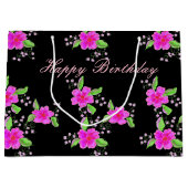 Grote Roze Bloemen Zwarte Verjaardag Gift-bag Large Cadeautasje (Voorkant)