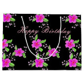 Grote Roze Bloemen Zwarte Verjaardag Gift-bag Large Cadeautasje (Achterkant)