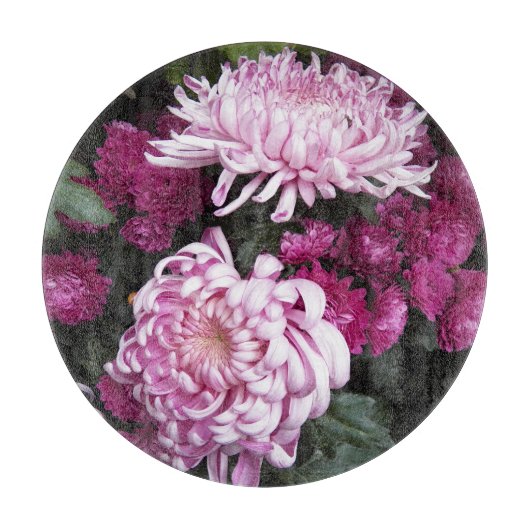 Grote roze chrysanthema's snijplank (Voorkant)