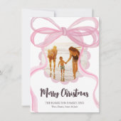 Grote Roze Coquette Bow Kerstmis Fotokaart Feestdagenkaart (Voorkant)
