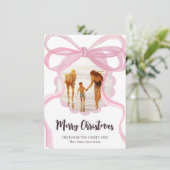 Grote Roze Coquette Bow Kerstmis Fotokaart Feestdagenkaart (Staand voorkant)