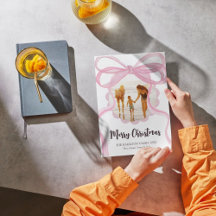 Grote Roze Coquette Bow Kerstmis Fotokaart