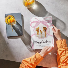 Grote Roze Coquette Bow Kerstmis Fotokaart Feestdagenkaart