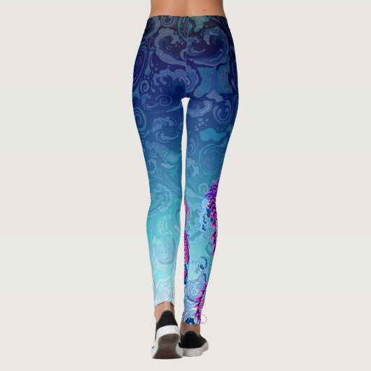 Grote roze draak op zwemwater leggings (Achterkant)