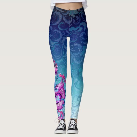Grote roze draak op zwemwater leggings (Voorkant)