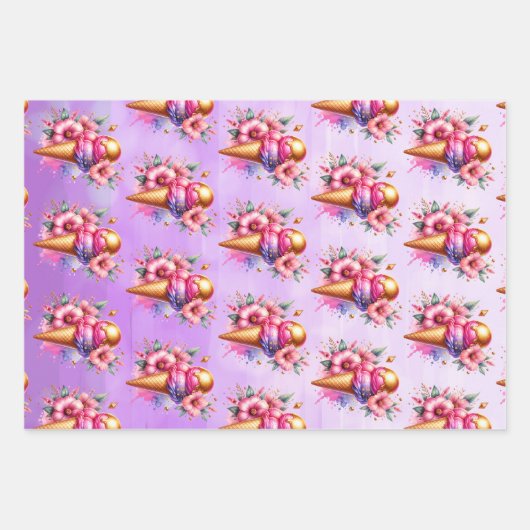 Grote Roze en Gouden Ijs Gouden Verjaardag Inpakpapier Vel (Voorkant 3)