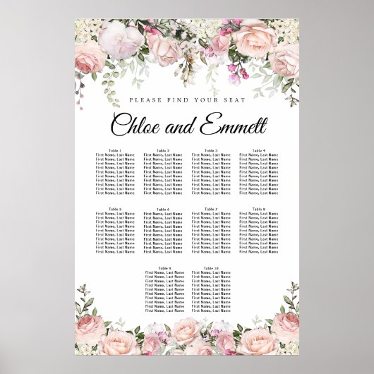 Grote roze Floral 10-tafel weddenschapenkaart Poster (Voorkant)