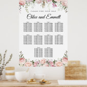 Grote roze Floral 10-tafel weddenschapenkaart Poster (Keuken)