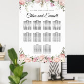 Grote roze Floral 10-tafel weddenschapenkaart Poster (Thuiskantoor)