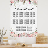 Grote roze Floral 11-tafel weddenschapenkaart Poster (Keuken)